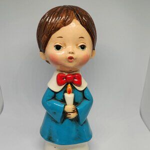 Vintage Christmas Chalk Ware Caroler Blue Smock Made in Japan New in Box